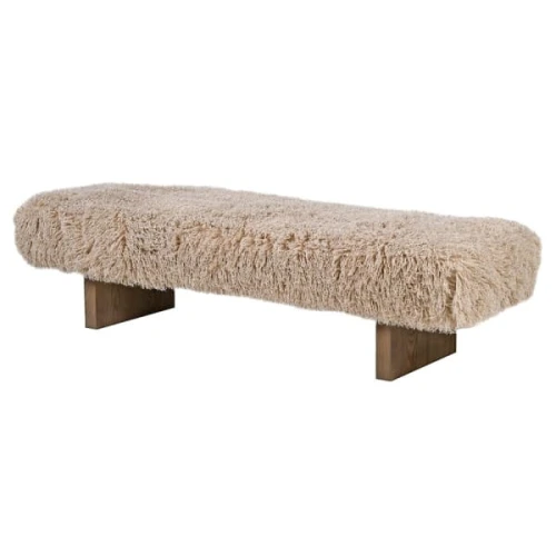 Ławka Lyall Fluffy 170 cm jasne siedzisko na drewnianej podstawie