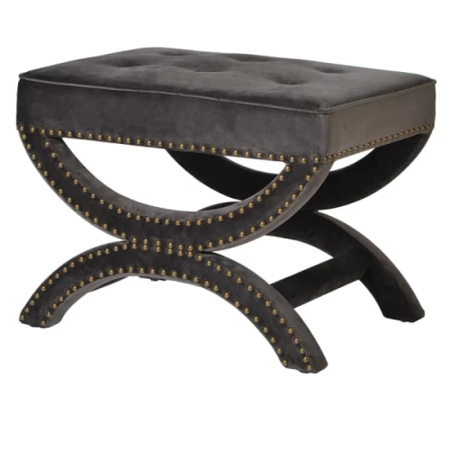Stołek tapicerowany Eccleston Grey 62 cm velvet z ozdobnymi nitami