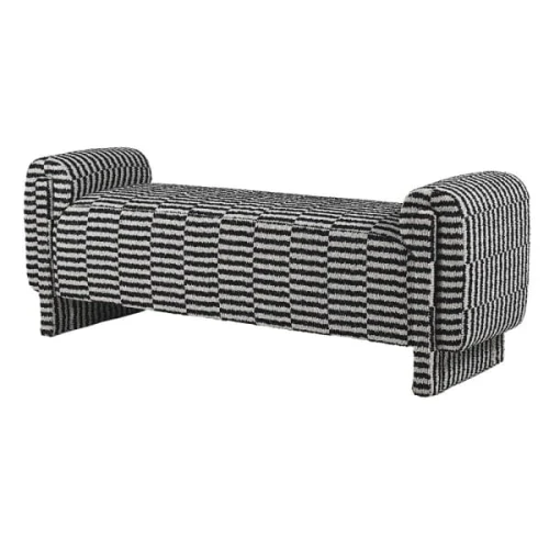 Designerska ławka Amalfi 155 cm czarno-biała z tapicerowanymi podłokietnikami