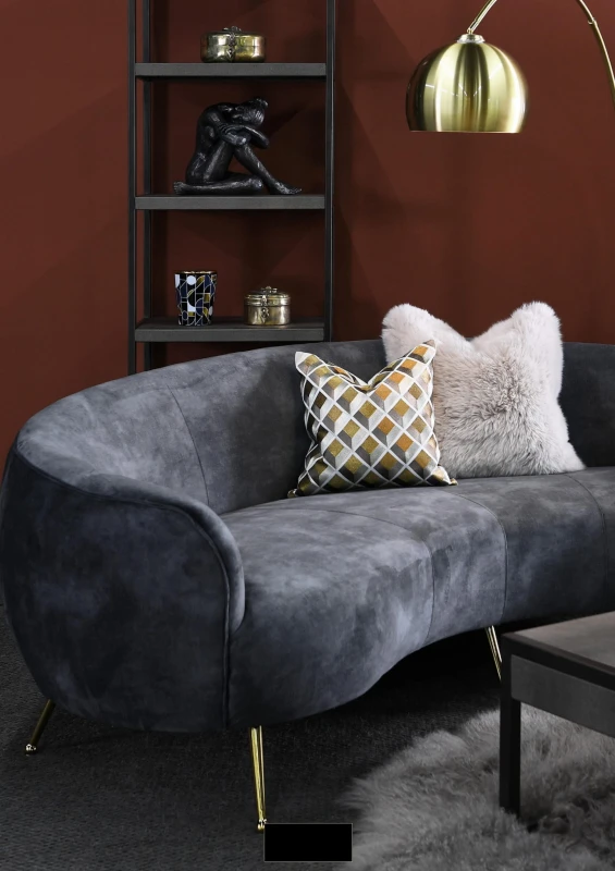 Sofa Eaton Grey 240 cm zakrzywiona szara złote metalowe nóżki