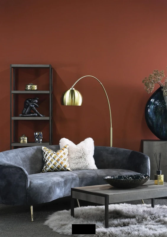 Sofa Eaton Grey 240 cm zakrzywiona szara złote metalowe nóżki