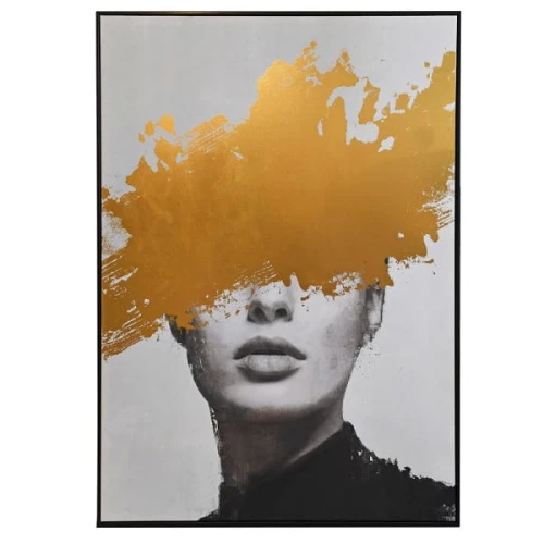 Obraz na płótnie Golden Lady 140x100 cm czarna rama złote detale