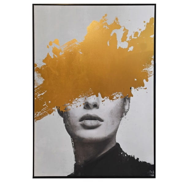 Obraz na płótnie Golden Lady 140x100 cm czarna rama złote detale