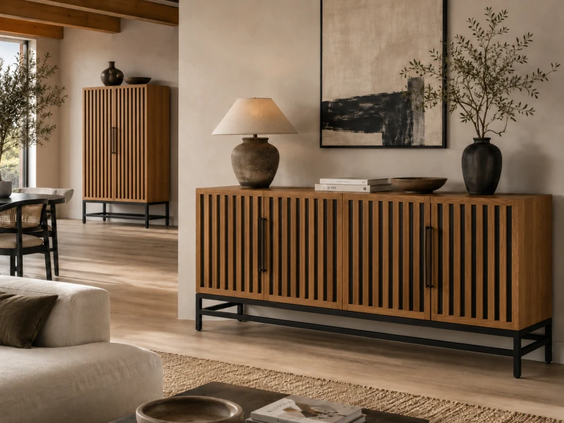 Komoda Enderby Wood 175 cm z lamelowanymi frontami