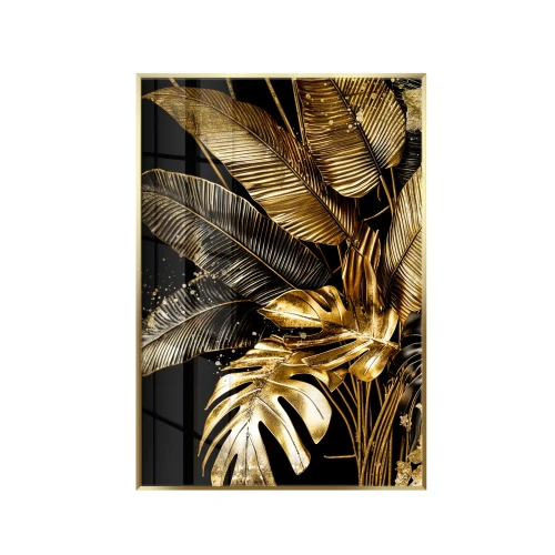 Obraz glasspik Golden Tropic obraz za szkłem złota rama 80x120 cm