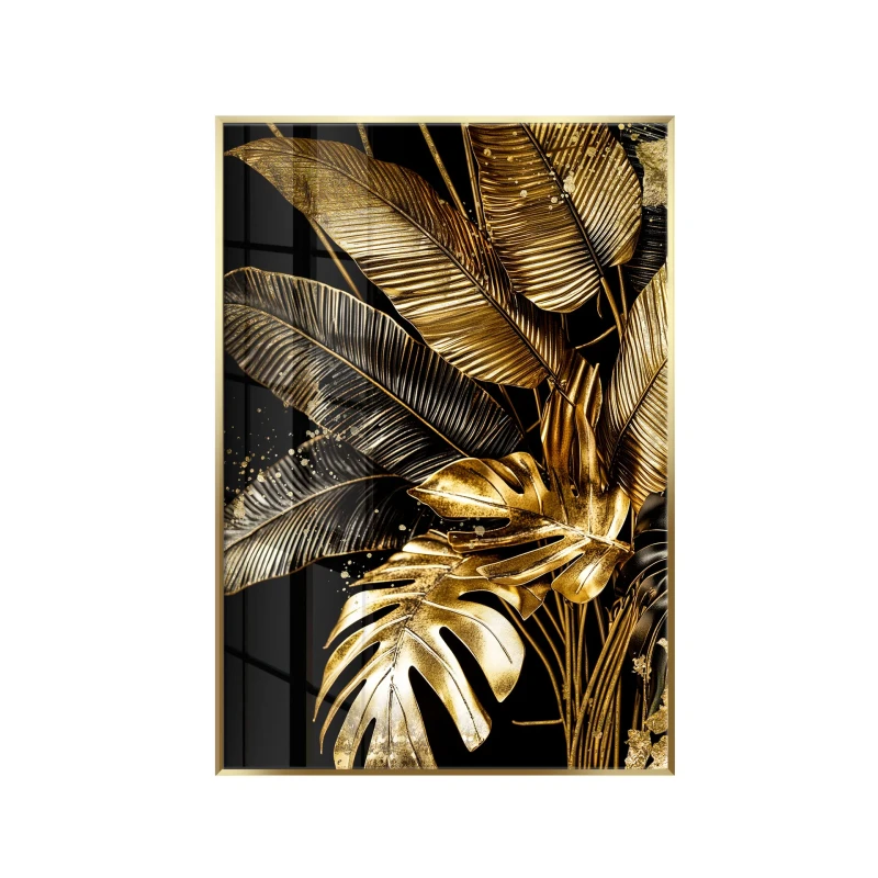 Obraz glasspik Golden Tropic obraz za szkłem złota rama 80x120 cm
