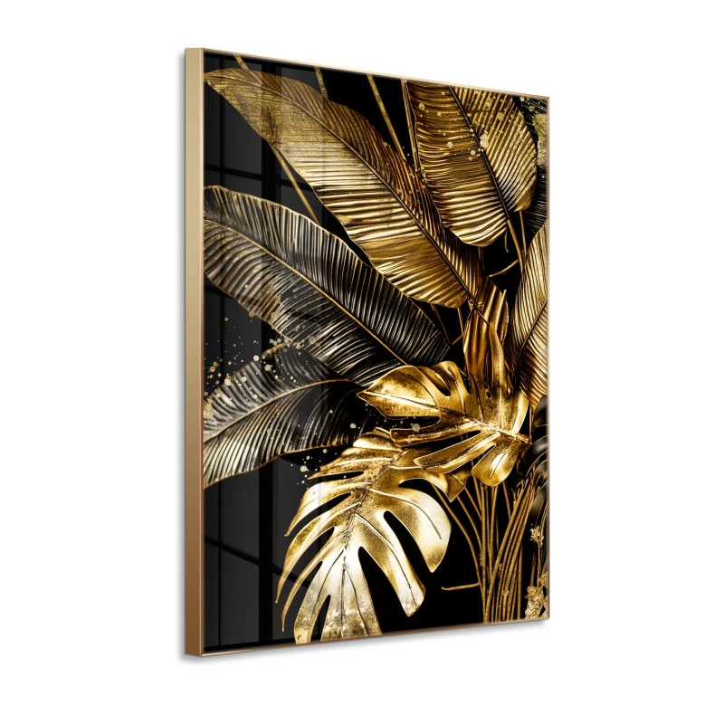 Obraz glasspik Golden Tropic obraz za szkłem złota rama 80x120 cm