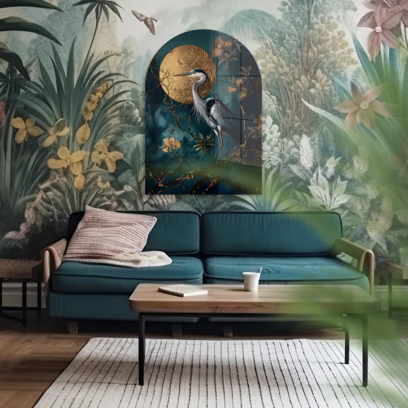 Obraz na szkle Heron Arched 70x100 cm z motywem czapli