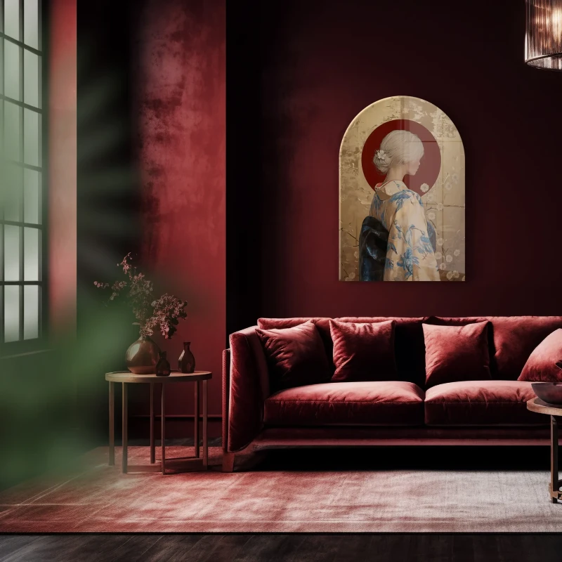 Obraz na szkle Rukia Arched 70x100 cm z kobietą w kimonie