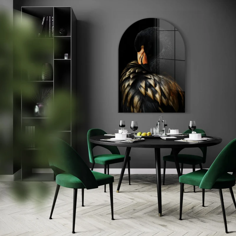 Black Flamingo glasspik do salonu w nowoczesnym stylu