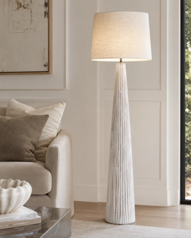 Lampa podłogowa White Classic Wood Effect 156 cm podstawa z poliresinu z efektem drewna