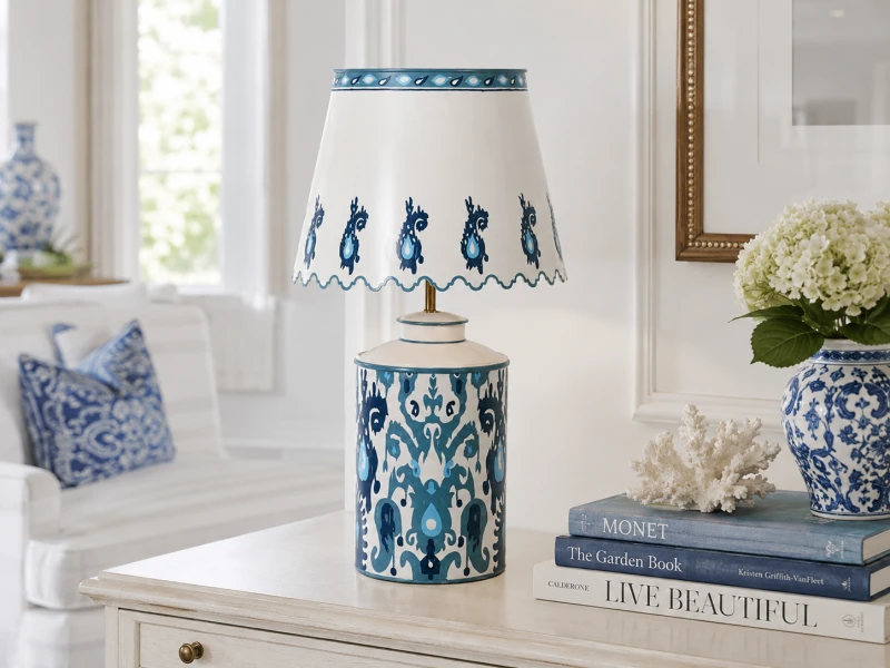 Lampa stołowa Iron White 77 cm biało niebieska