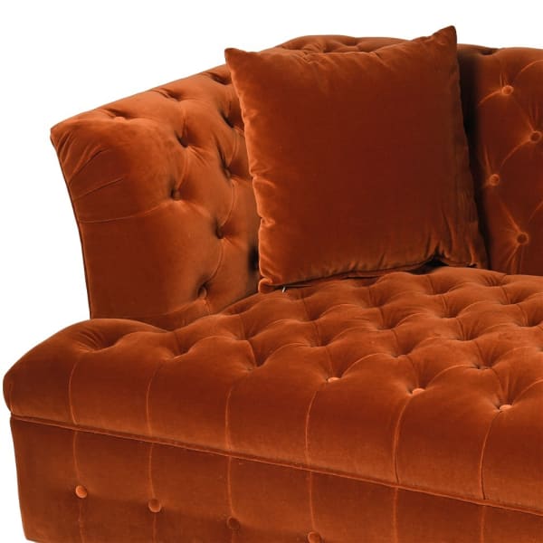 Pomarańczowa sofa velvet Eaton Naranja 245 cm z pikowaniem do salonu