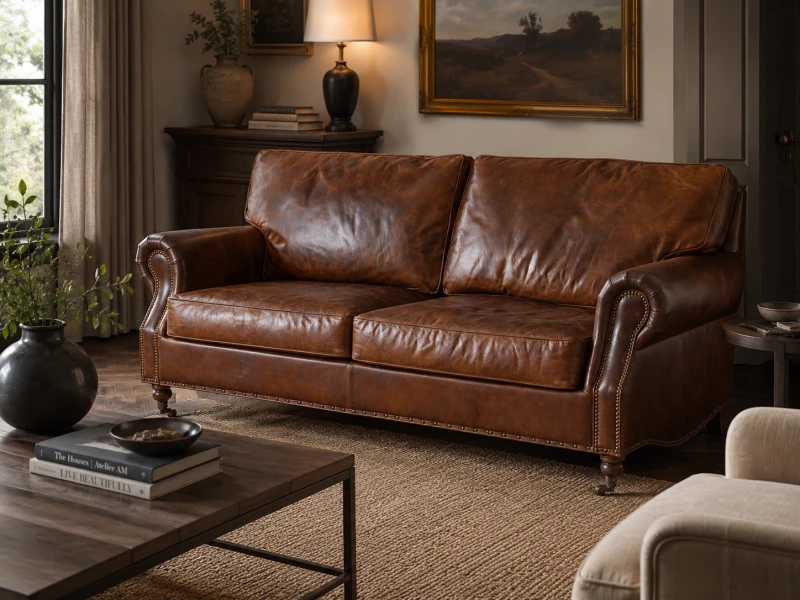 Brązowa sofa skórzana Vintage Brown III 205 cm