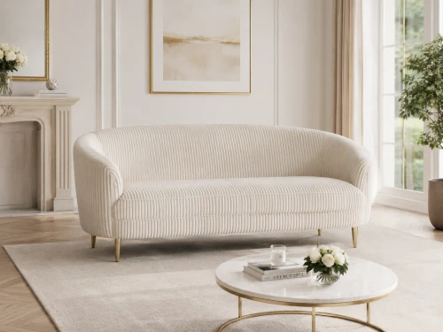 Sofa Kensington 180 cm kremowy sztruks złote stalowe nóżki