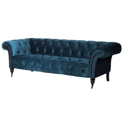 Niebieska Sofa Luxury 225 cm styl chesterfield