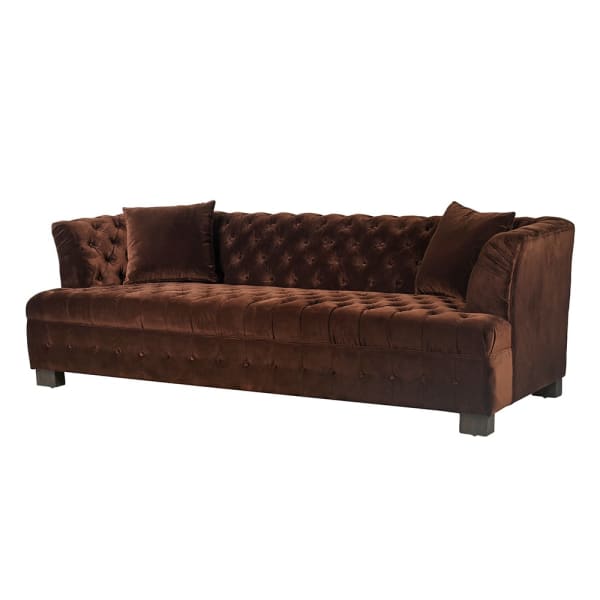 Brązowa sofa Chocolate 242 cm z dekoracyjnymi guzikami