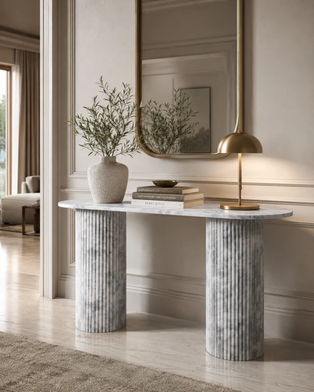 Konsola Marble Column z jasnego marmuru z kolumnową podstawą 153 cm