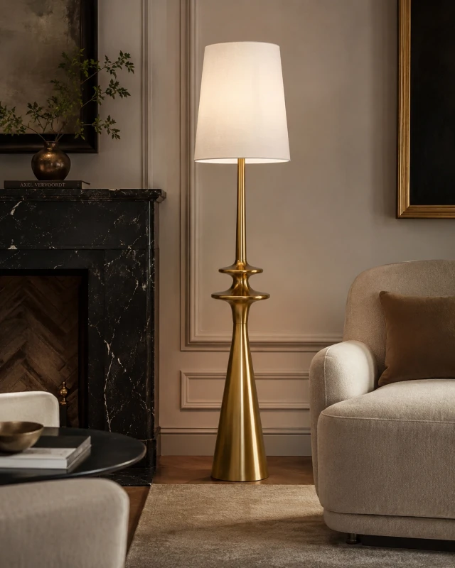 Lampa stojąca Belgrave Gold 161 cm złota z białym abażurem