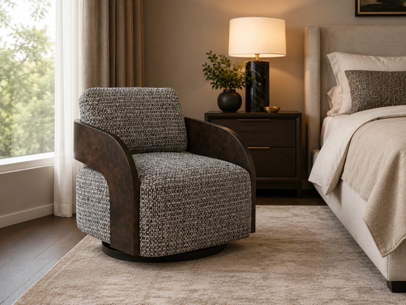 Fotel Heron Cobblestone szary fotel obrotowy z drewnianą ramą