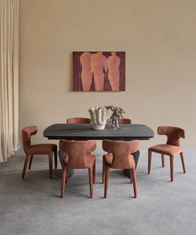 Stół ceramiczny Finsbury dla 6 osób z tapicerowanymi krzesłami