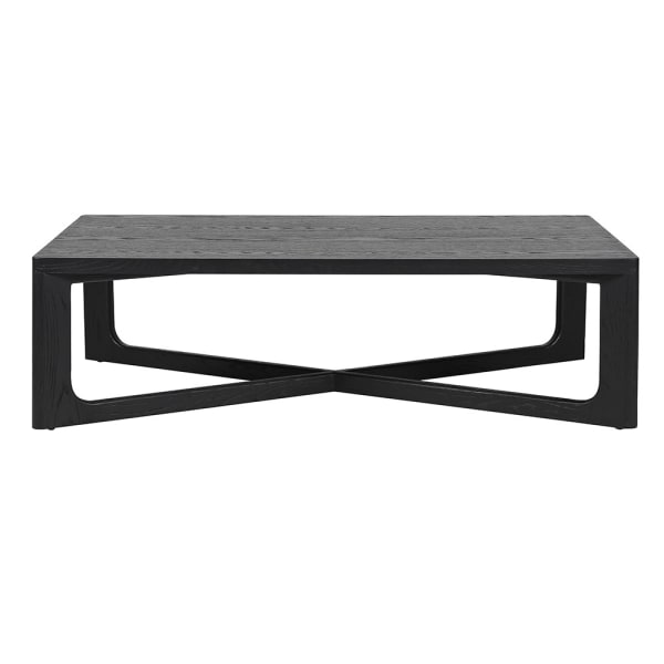 Czarny stolik kawowy Noir 140 cm z geometryczną podstawą – widok z przodu