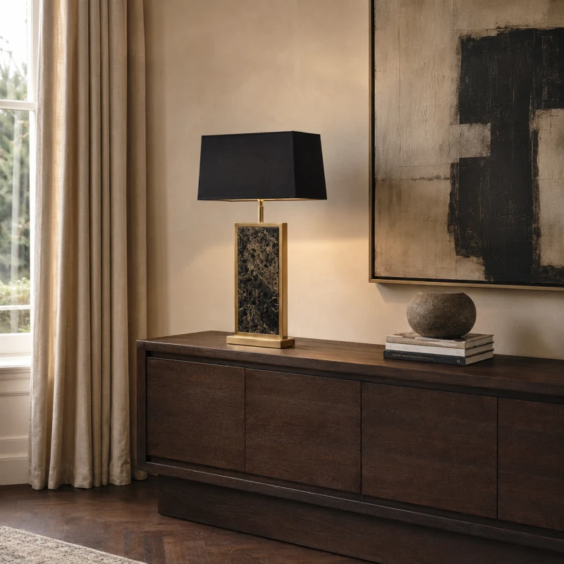 Lampa stołowa Camden Marble Effect 70 cm w kolorze czarnym i złotym
