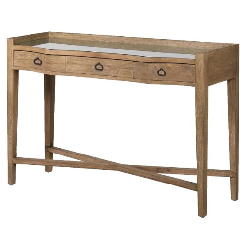 Toaletka Kingham Triple 120 cm z trzema szufladami i rattanem pod szkłem