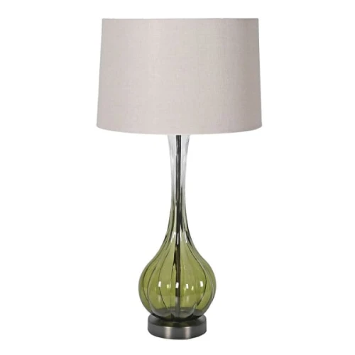 Lampa stołowa Green Glass 78 cm zielone szkło lniany abażur