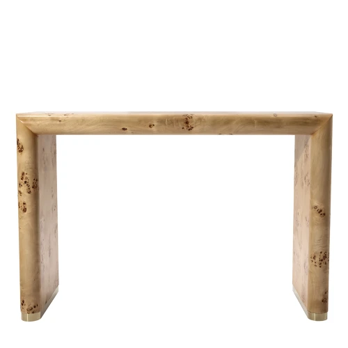 Konsola Burl 120 cm fornir czeczotowy detale w kolorze mosiądzu