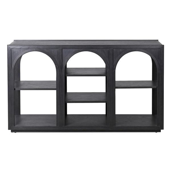 Czarna konsola Arched Black 148 cm z arkadowymi wnękami i półkami