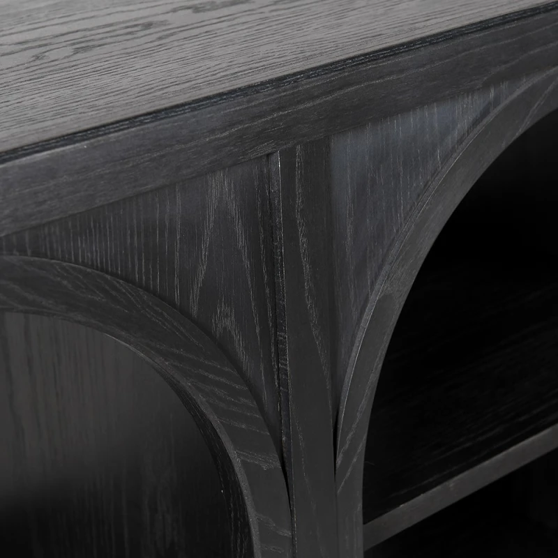 Czarna konsola Arched Black 148 cm z arkadowymi wnękami i półkami