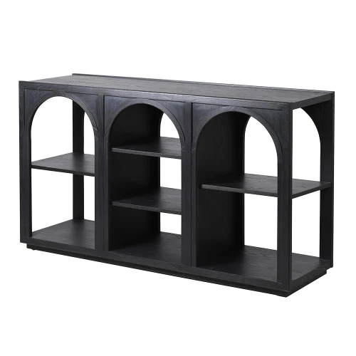 Konsola Arched Black 148 cm czarna drewniana konsola z półkami