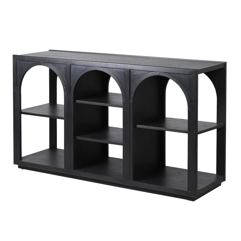 Czarna konsola Arched Black 148 cm z arkadowymi wnękami i półkami