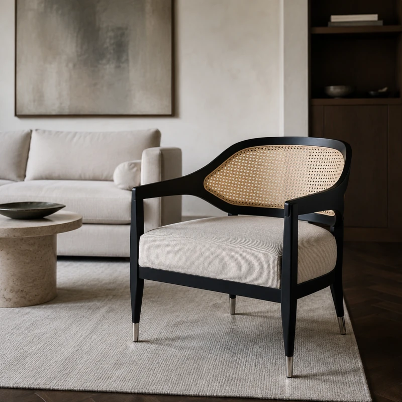 Designerski fotel Chelsea Black z beżową tapicerką