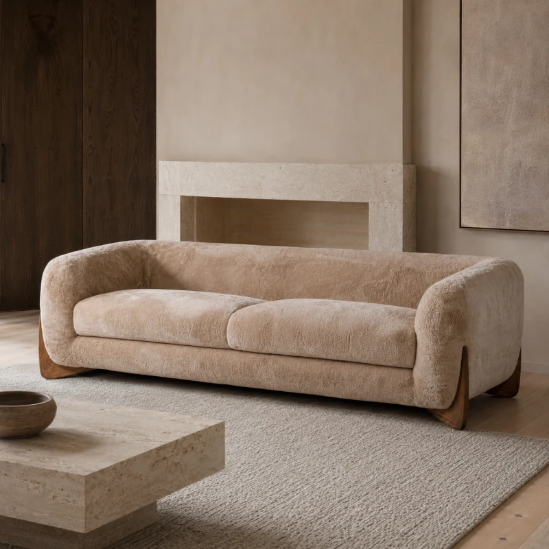 Sofa Lyall Faux 225 cm syntetyczna skóra owcza kanapa trzyosobowa