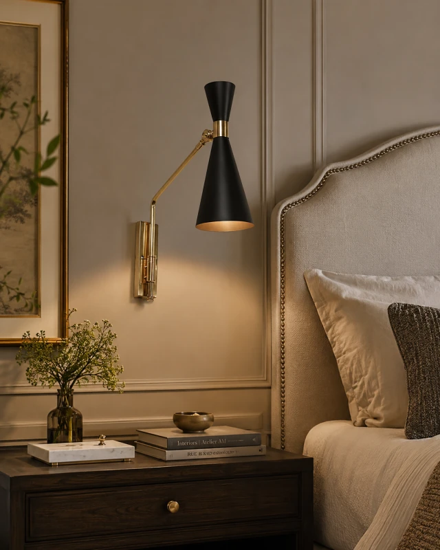 Lampa ścienna Mayfair z czarnym stożkowym kloszem