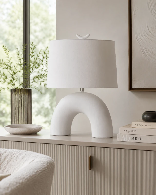 Lampa stołowa Arch White 56 cm z ceramiczną podstawą