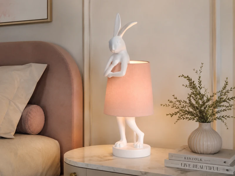 Lampa stołowa Pink Rabbit 63 cm z białym królikiem