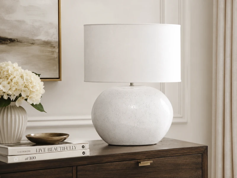 Lampa Oval z owalną podstawą z białej terakoty