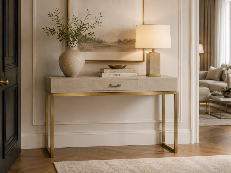 Kremowa konsola do salonu w stylu modern classic