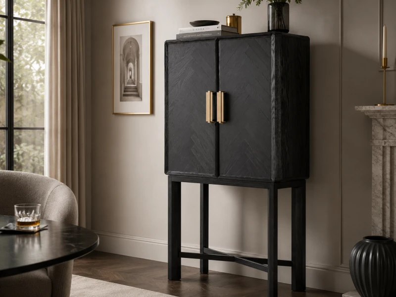 Barek Luxury 180 cm z czarnego dębu i mosiężnymi detalami