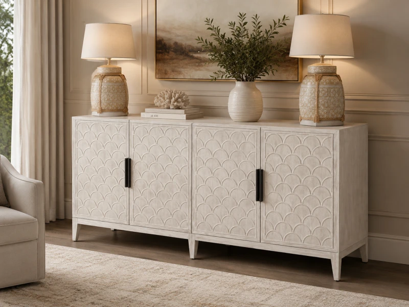 Komoda White Belgravia 192 cm z rzeźbionymi frontami
