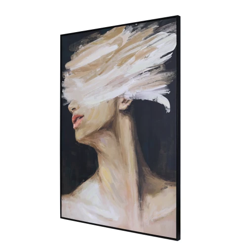 Obraz Chelsea Veil 100 × 140 cm – abstrakcyjny portret kobiety w czarnej ramie