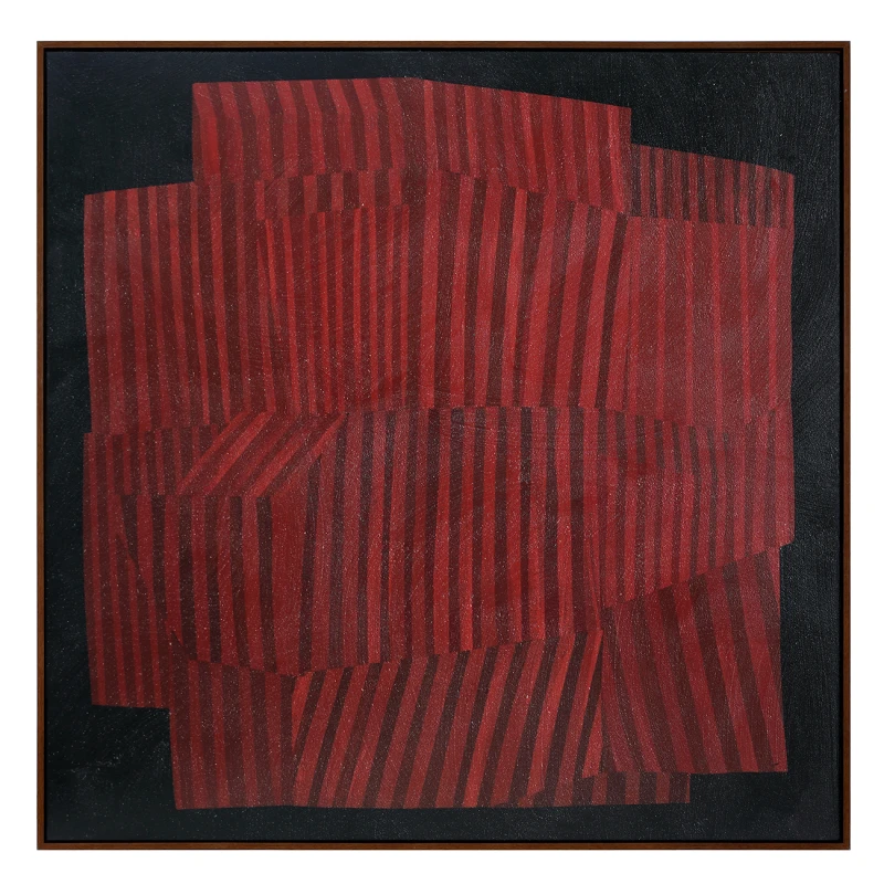 Teksturowany obraz geometryczny Red Vibes w drewnianej ramie