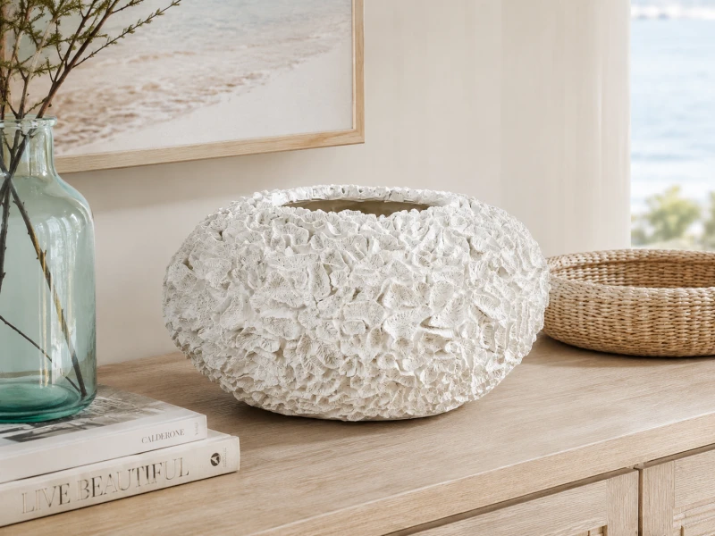 Biała misa dekoracyjna Coral White 48 cm z fakturą rafy