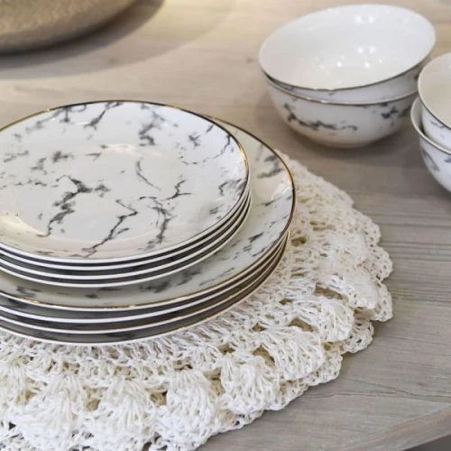 Komplet zastawy stołowej Marble 12 elementów – porcelana bone china z efektem marmuru