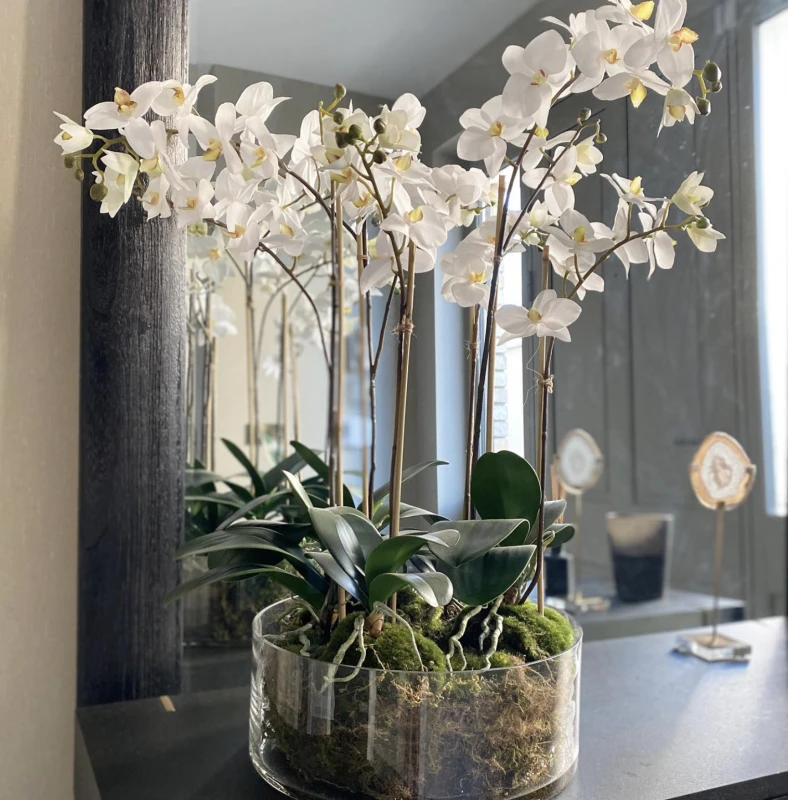 Storczyk White Glass 84 cm wysokości szklana donica biała orchidea sztuczny stoczy dekoracyjny