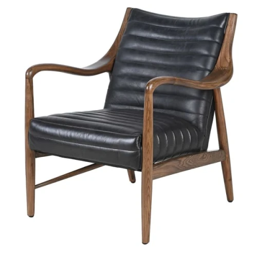 Fotel skórzany Knightsbridge 85 cm – czarny fotel z drewna jesionowego