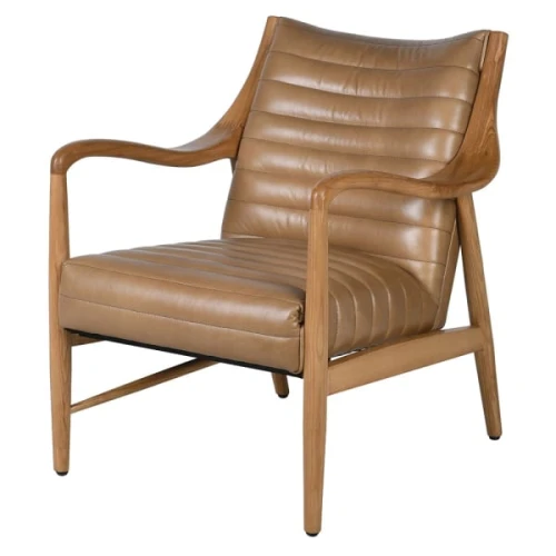 Fotel skórzany Knightsbridge Nut 85 cm – karmelowy fotel z ramą z drewna jesionowego